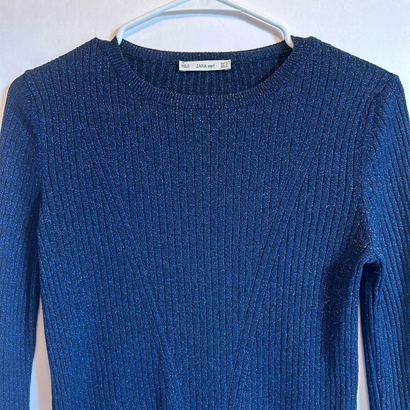 ZARA Deep Blue Metallic Lo g Sleeve Sweater Women’s Medium - Picture 7 of 7